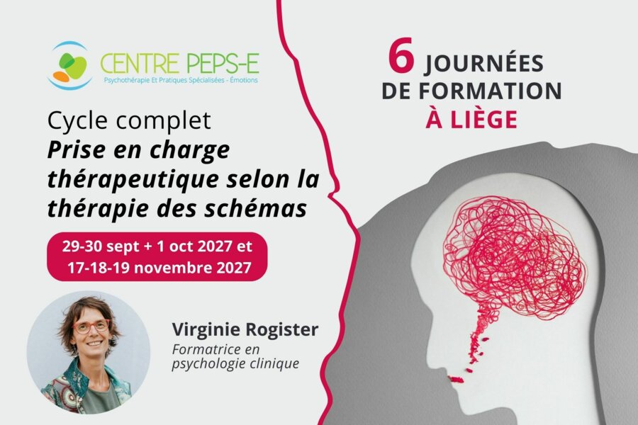 6 journées de formation (Liège) - PRISE EN CHARGE THÉRAPEUTIQUE SELON LA THÉRAPIE DES SCHÉMAS - les 29, 30 septembre & 1er octobre 2027 et les 17, 18, 19 novembre 2027