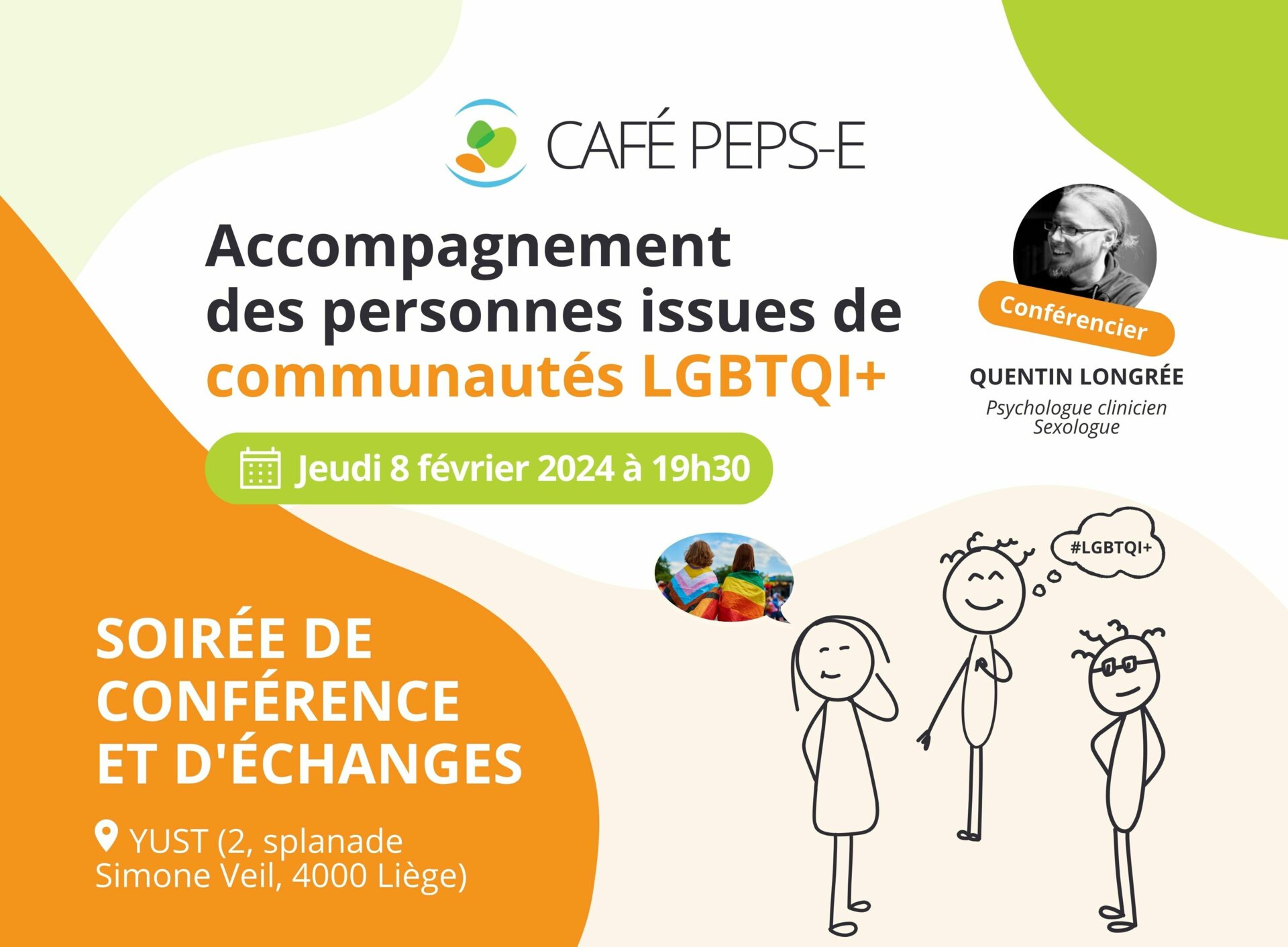 Café Peps-E : Soirée de conférence et d'échanges sur l'accompagnement des personnes issues de communautés LGBTQI+, le 8 février 2024 à Liège