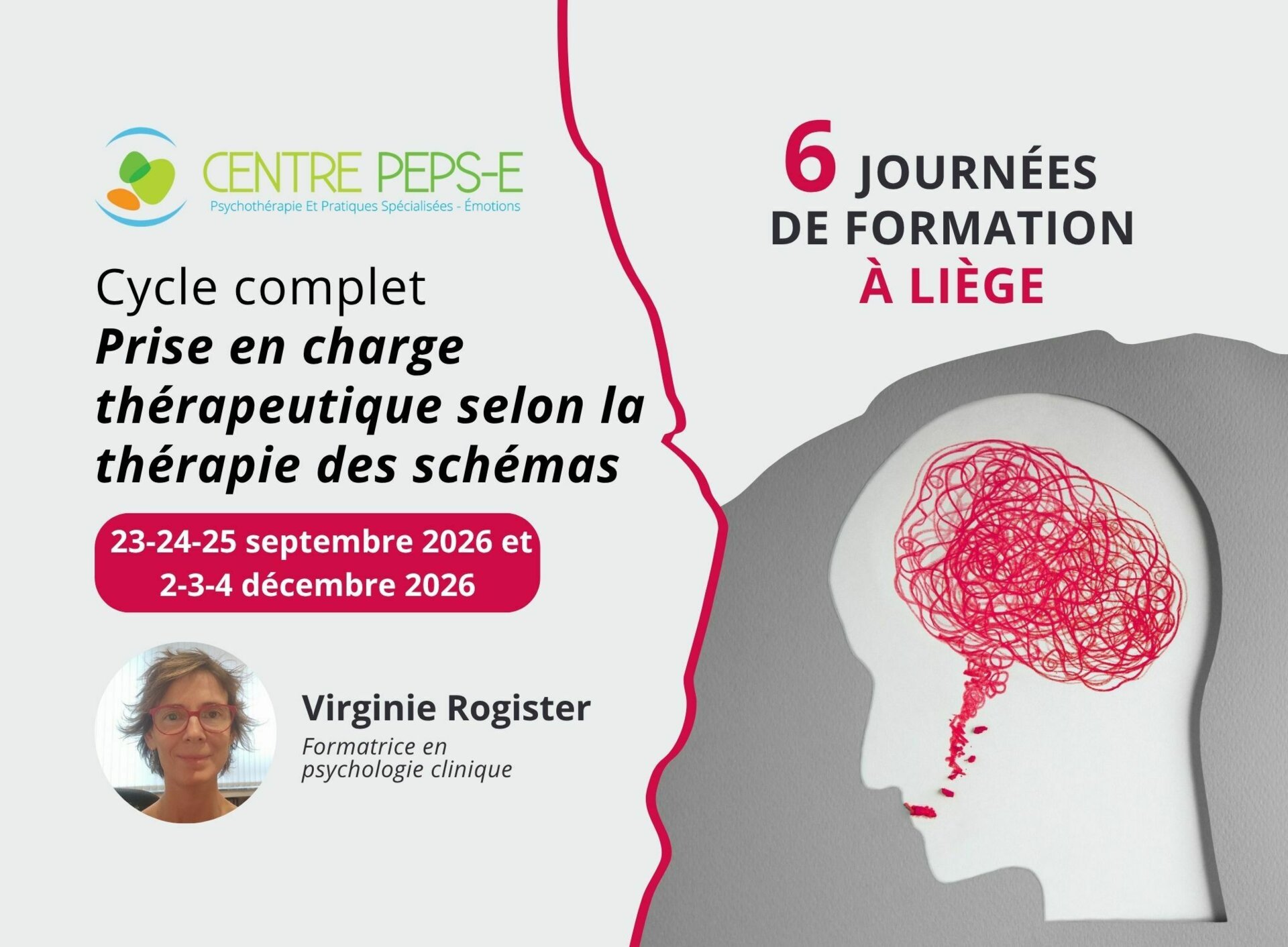 6 journées de formation (Liège) - PRISE EN CHARGE THÉRAPEUTIQUE SELON LA THÉRAPIE DES SCHÉMAS - les 23, 24, 25 septembre 2026 et les 2, 3, 4 décembre 2026