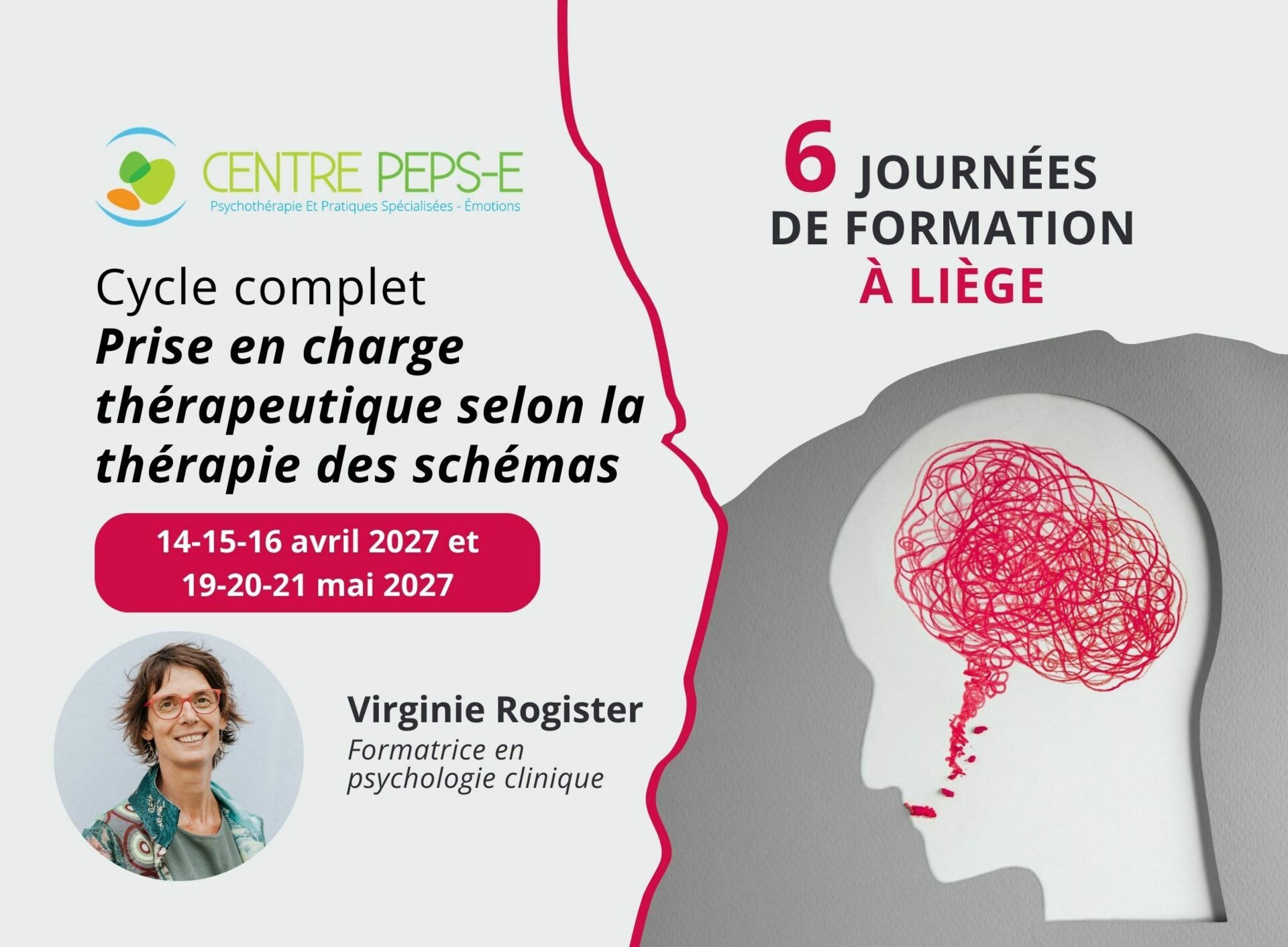 6 journées de formation (Liège) - PRISE EN CHARGE THÉRAPEUTIQUE SELON LA THÉRAPIE DES SCHÉMAS - les 14, 15, 16 avril 2027 et les 19, 20, 21 mai 2027